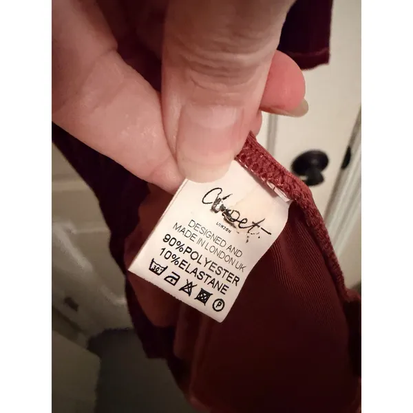 Closet London Rust Velvet Midi Dress‎ Long Sleeve Faux Wrap Size 8 - Image 6