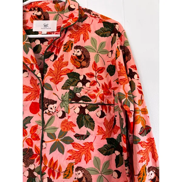 Printfresh Pink Hedgehog Organic Cotton Pajama Top Long Sleeve XXS Autumn Leaf - Image 4
