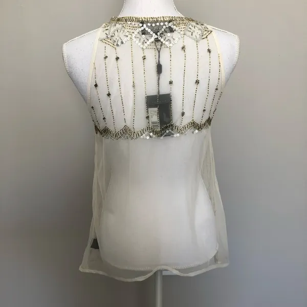 PJK Patterson J Kincaid Top Cami Sleeveless High Neckline Sequin Beaded Boho - Image 4