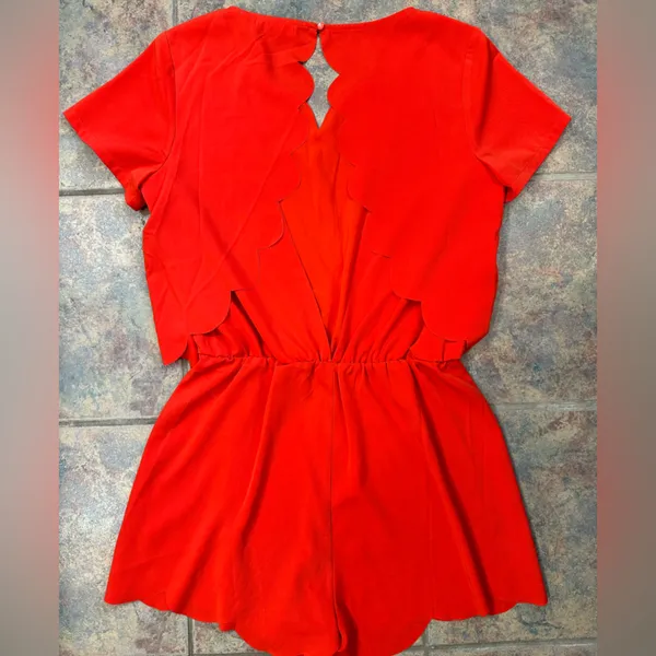 sugar + lips salmon colored scalloped romper with open back cutout - Image 3