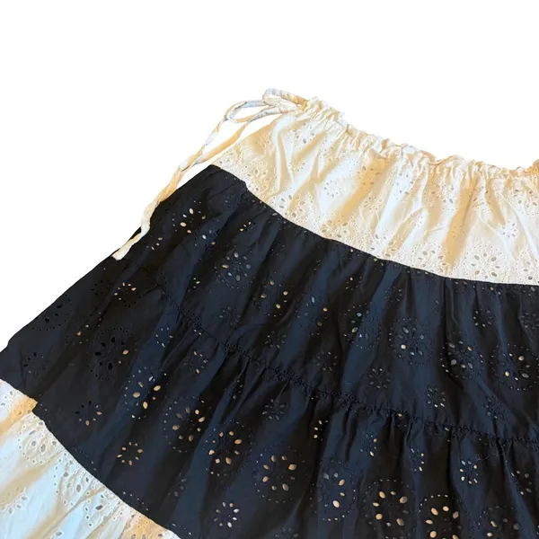 Hutch x Anthropologie Black White Tiered Maxi Skirt Eyelet Cotton Size Small - Image 2