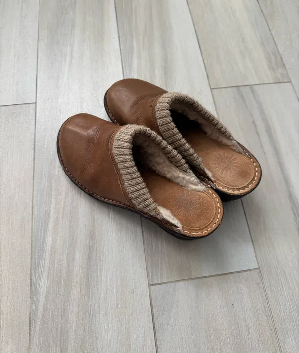 UGGs UGG Chestnut Leather Shearling-Lined Slip-On Clogs - Image 4