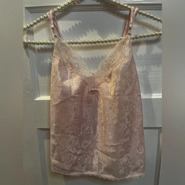 Delicates pink lace camisole or lingerie slip top Size S - Image 2