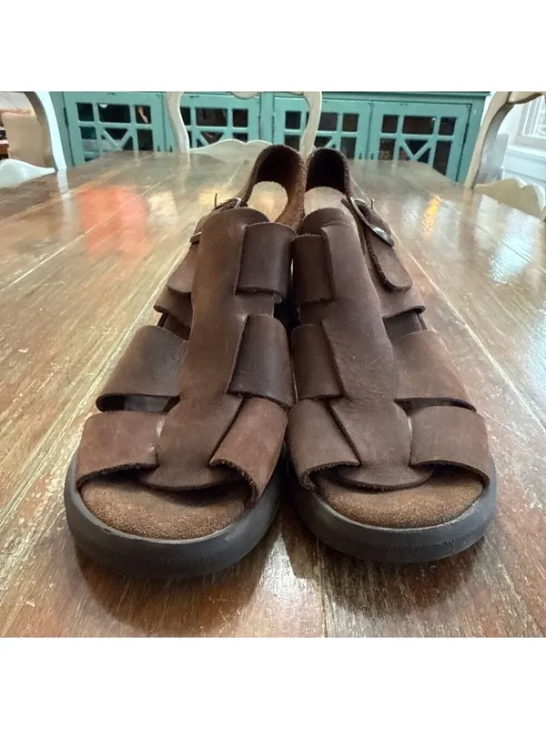 Vintage 90s Y2K Brown Leather Chunky Platform Fisherman Sandals Approx. Size 9 - Image 4