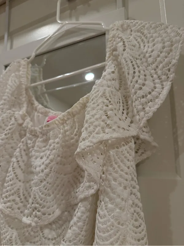 white off-the-shoulder lace eyelet ruffle top w flutter sleeves Lilly Pulitzer - Image 3