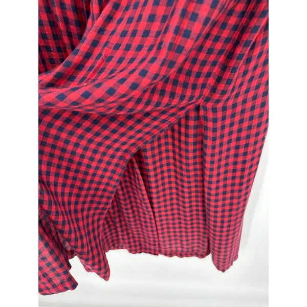 Zara Cardigan Women SMALL Red Navy Blue Plaid Button Front Maxi Dress Duster‎ - Image 7