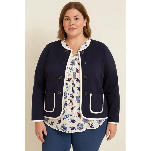 Lands End Blazer Cardigan nautical navy and white size 16 - Image 2