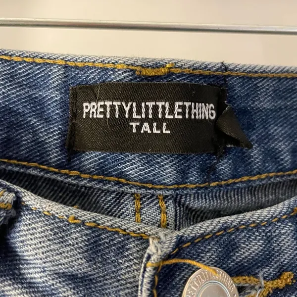 PrettyLittleThing Ripped High Waist Split Hem Jeans, Blue, Size 2 Tall, EUC - Image 12