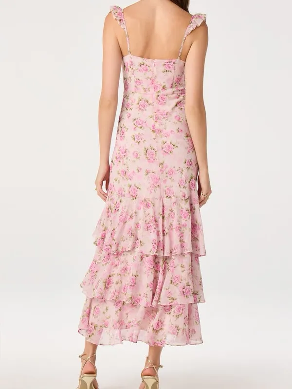 ASTR The Label Alcina Polka Dot Maxi Dress Pink Multi Floral - Image 4