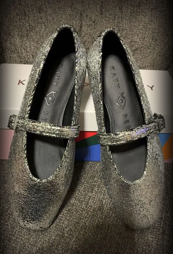 Katy Perry The Evie Mary Jane Silver Crackled Glitter Flats - Image 4