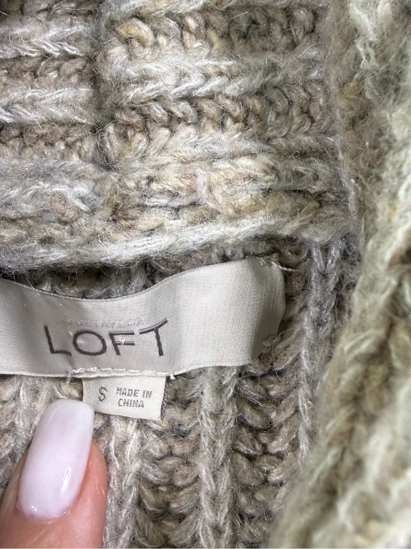 LOFT Wool Silk Blend Beige Chunky Open-Front Cardigan Size Small - Image 4