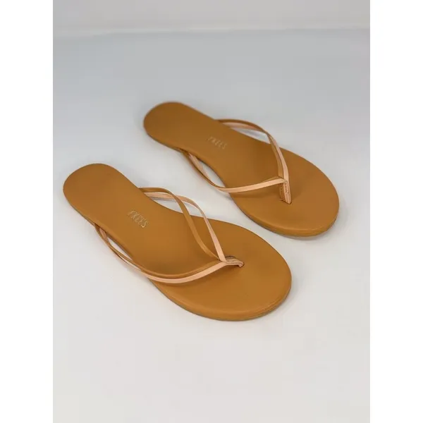 TKKES Womens Sandals Brown Leather Flip Flop Thong Slip On Slides Casual US 6 - Image 2