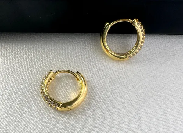 14mm CZ Small Gold Hoop Earrings for Women Men - Image 3