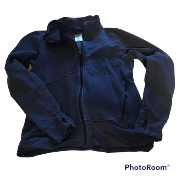 Patagonia Organic Cotton Navy Zip Up Gorpcore Sweatshirt Thumbholes M - Image 3