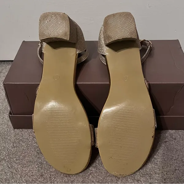 Women’s Champagne Glitter Open-Toe Low-Heeled Ankle Strap Sandals - Image 6