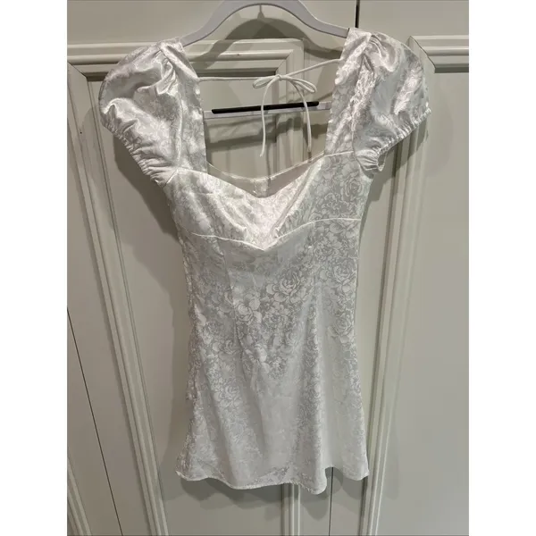 Princess Polly New White Tyra Mini Dress Satin Cottagecore Peasant Bridal - Image 4