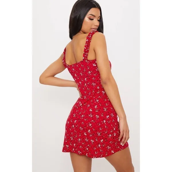 Pretty Little Thing ✨Red Ditsy Floral Print Frill Detail Shift Dress✨ - Image 6