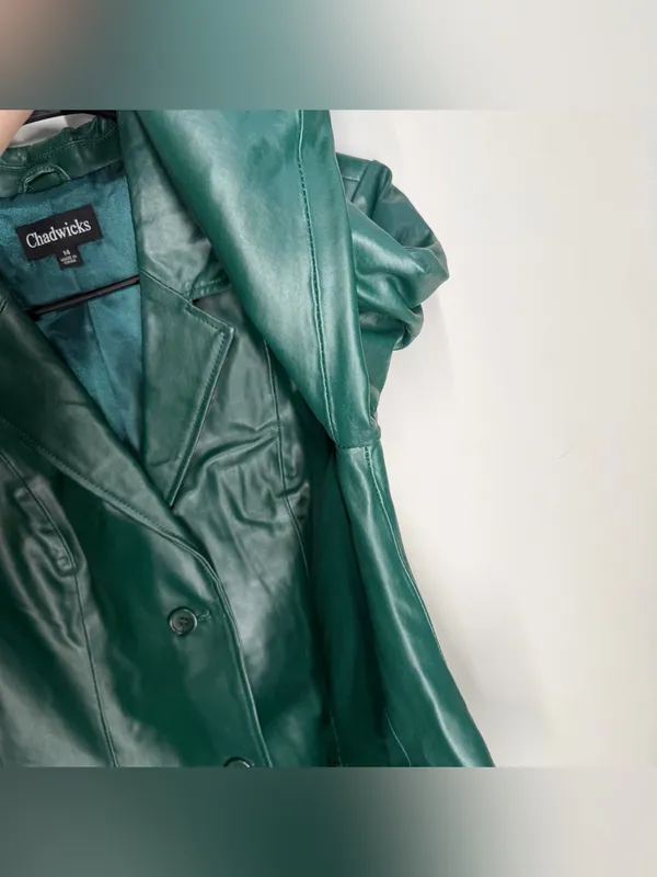 Chadwicks Vintage Y2K Deep Green 100% Leather Blazer Tailored Capsule Classic - Image 4
