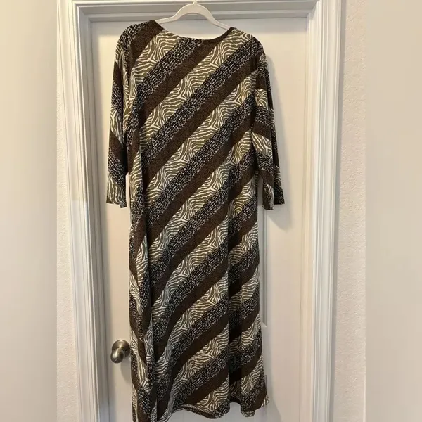 Serengeti Vintage Kaftan Style Brown and Cream Striped Women's Dress Maxi - Image 4