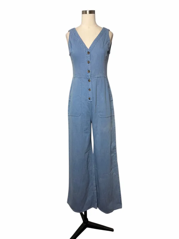 BCBGMAXAZRIA V-Neck Light Denim Jumpsuit - Image 2
