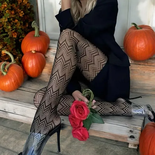 Geometric Pattern Sheer Fishnet Tights Sexy Hollow Out High Waist Mesh Pantyhose - Image 11
