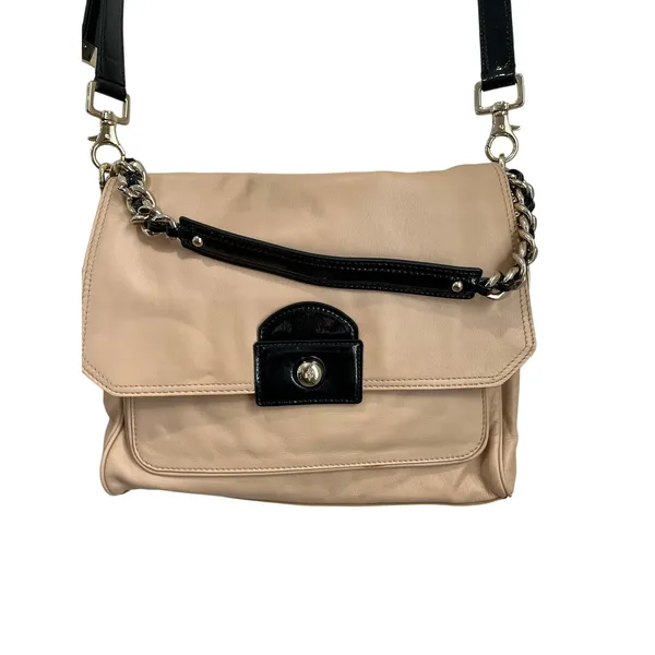 COLE HAAN‎ Leather Light Pale Beige Handbag Purse Satchel Chain - Image 2