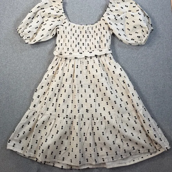 Sim & Sam Women's Small Cream Black Smocked Off Shoulder Tiered Mini Dress - Image 10