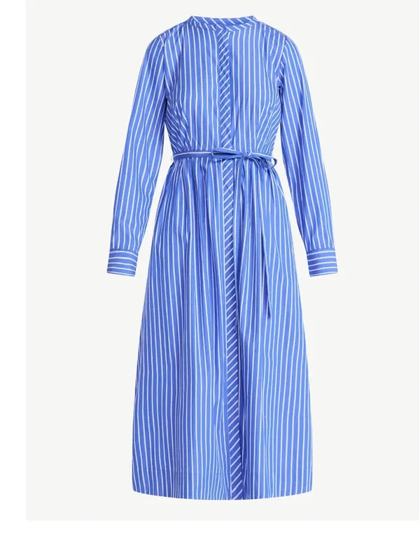 Free Assembly Blue Stripe Pleated Cotton Midi Shirtdress Long Sleeves Sz 12-14 - Image 13
