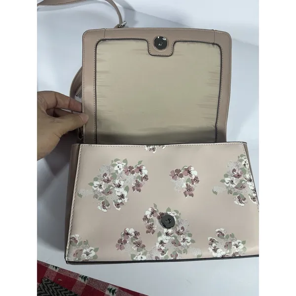 Nine West Beige Floral Crossbody Bag Chain Accents Snap Closure Detachable Str - Image 9
