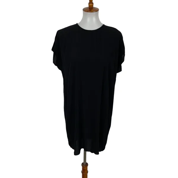 Madewell Crewneck Button Back Easy Dress M Black Short Sleeve Minimalist Casual - Image 3