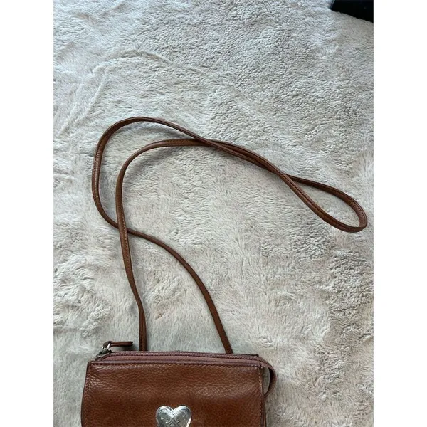 Fossil Vintage Brown Leather Crossbody Bag Heart Accent Women's - Image 10