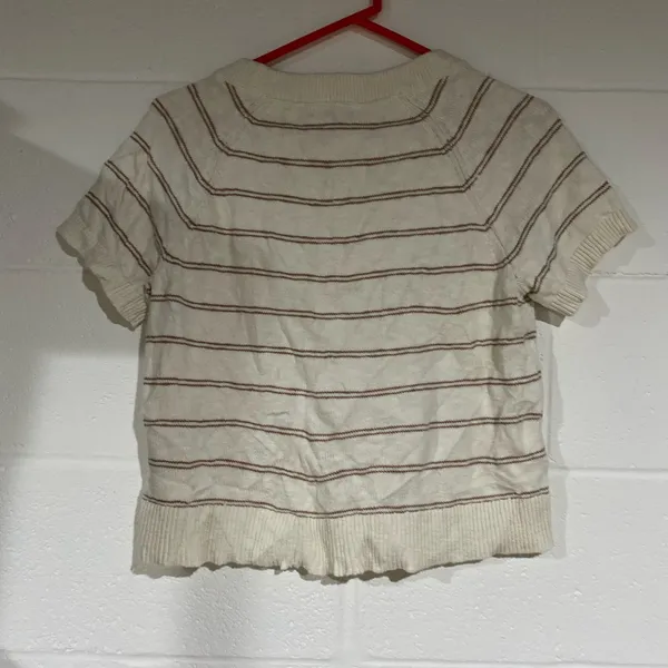 Madewell Cream and Brown Knit Sweater small - Image 2