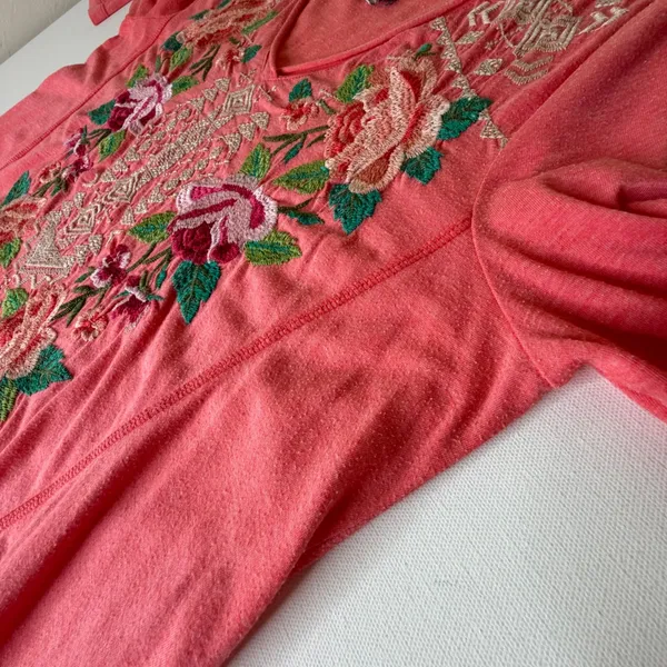 Johnny Was Dorana Floral Embroidered Tunic Top Medium Pink Cottage Boho Chic‎ - Image 8