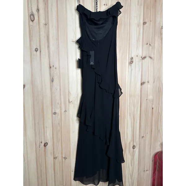 NWT Lulus Dramatic Allure Black Ruffled Cutout Strapless Maxi Dress Gala Size M - Image 6