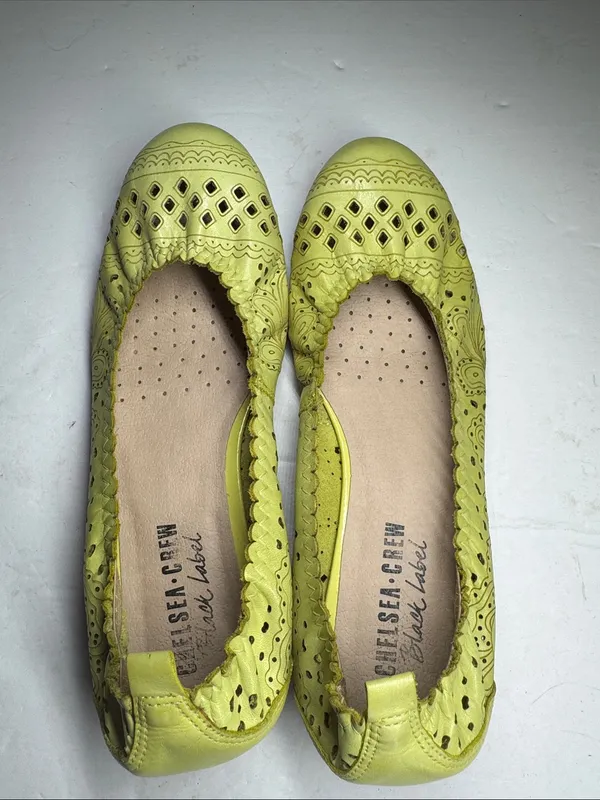 chelsea crew lime yellow green perforated ballet flats leather 9 colorful casual - Image 8