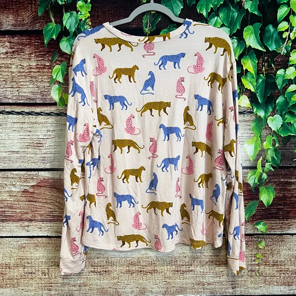 Honeydew Play it Cool Lounge Pajama Top Cheetah Medium Long Sleeve Shirt Leopard - Image 2
