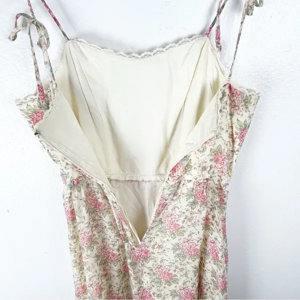 AMERICAN VINTAGE Floral Lace Trim Tie Shoulder Straps Back Zipper Maxi Dress 7/8 - Image 10