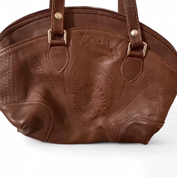 Vintage Brown Embossed Leather Shoulder Bag - Image 3