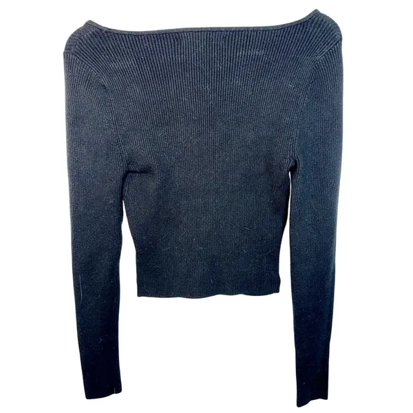 Abercrombie & Fitch Black Knit Long Sleeve Crop Top Blouse Sweater Womens Size M - Image 2