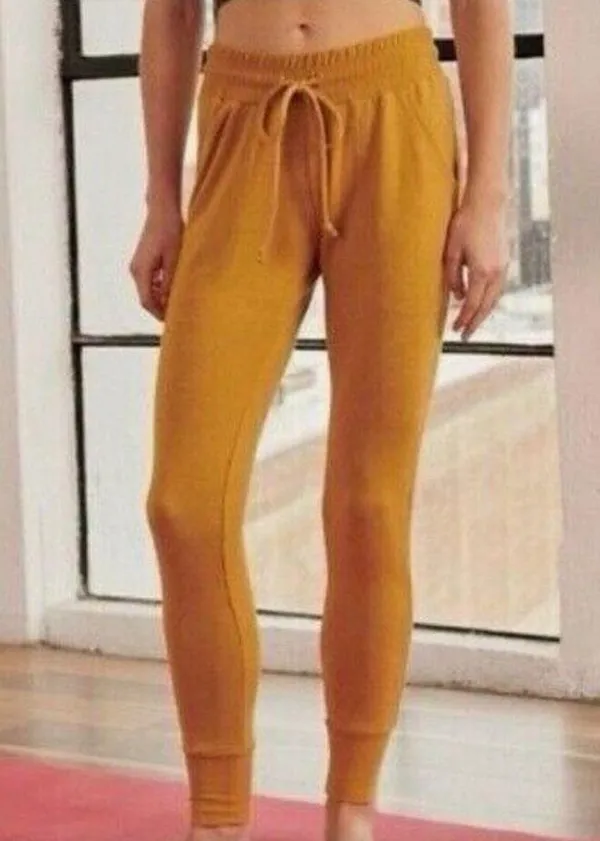 Free People Movement Joggers Women's Small Golden Yellow Drawstring Athleisure - Image 3