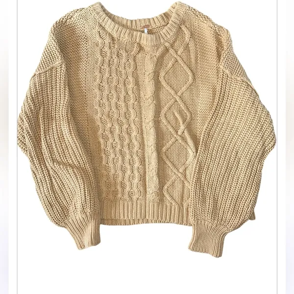 Free People Women's Dream Cable Crew Tan - Image 4
