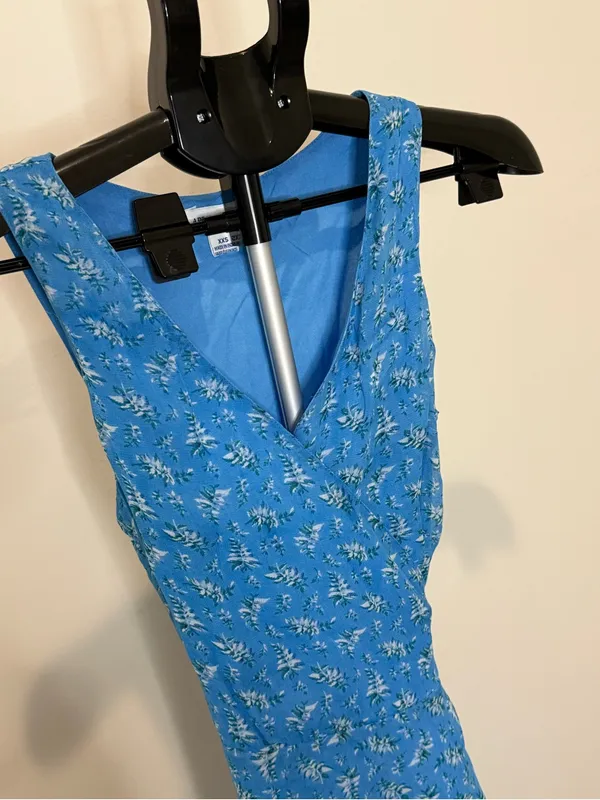 April Cornell Blue Floral Rayon Wrap Maxi Dress XXS Ruffle Hem Boho NWOT - Image 3