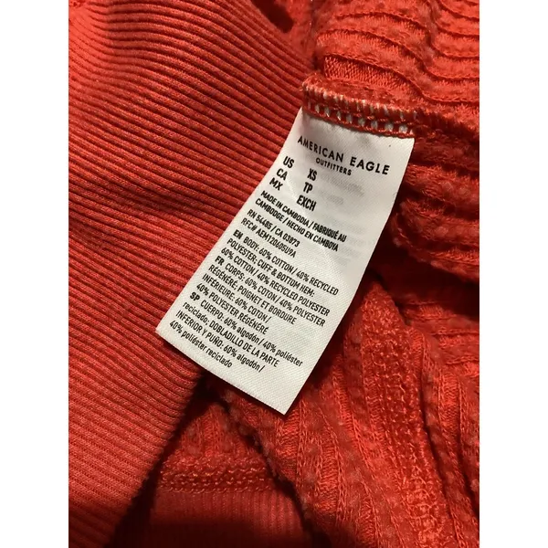 American Eagle Sweater Womens XS Orange Waffle Knit V Neck Pullover Oversized - Image 6