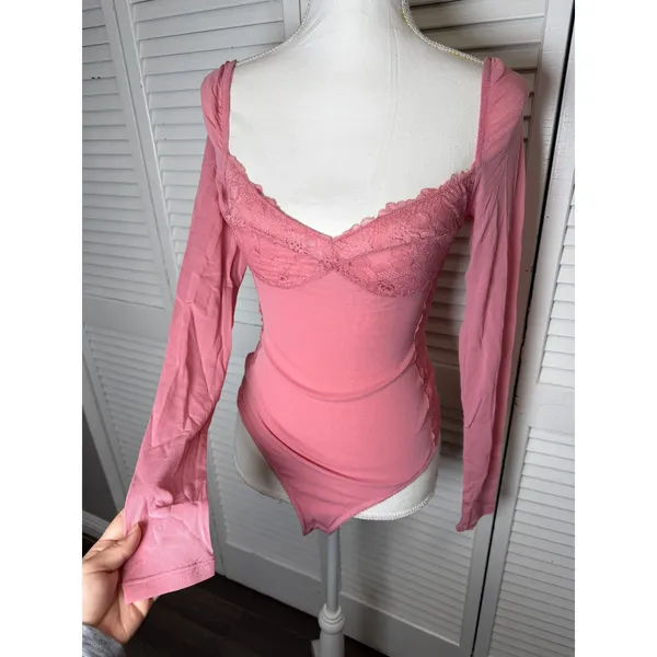 Free People -Suddenly fine bodysuit in Glowing Mauve Size Small NWT - Image 12