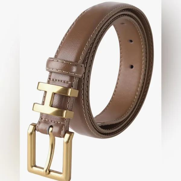 NEW Brown Classic Metal Buckle Vegan Leather Belt L - Image 5