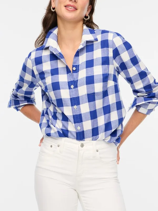 NWT J. Crew Size Medium Blue White Plaid 100% Cotton Flannel Button Up Shirt NEW - Image 2