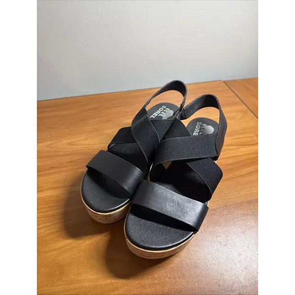 SOREL CAMERON Flatform Slingback Wedge Sandals Black Size 7.5 - Image 2