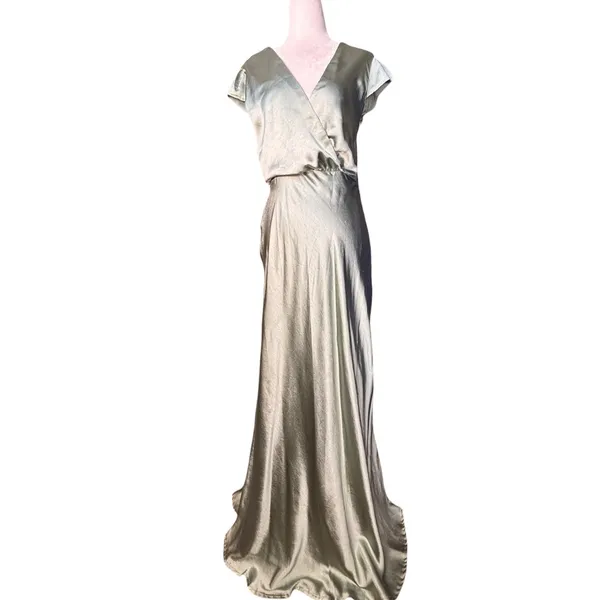 Billy J Selma Sage Green Satin Maxi Dress‎ Bridesmaid Wedding Guest Formal Gown - Image 16