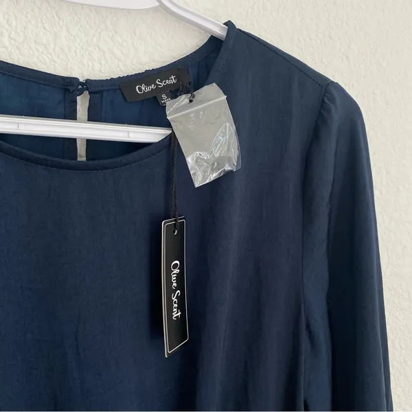 NWT navy blue long sleeve faux wrap dress size S - Image 4