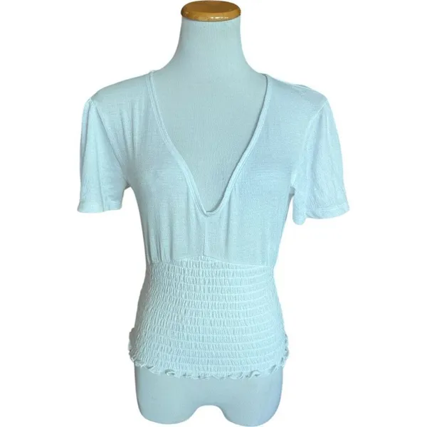 Womens Abercrombie & Fitch White Ruched Deep V Neck Blouse Top - Sz XS - Image 5